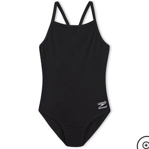 Speedo Girls' Solid Endurance+ Flyback Training One Piece Swimsuit Black, Size 6
